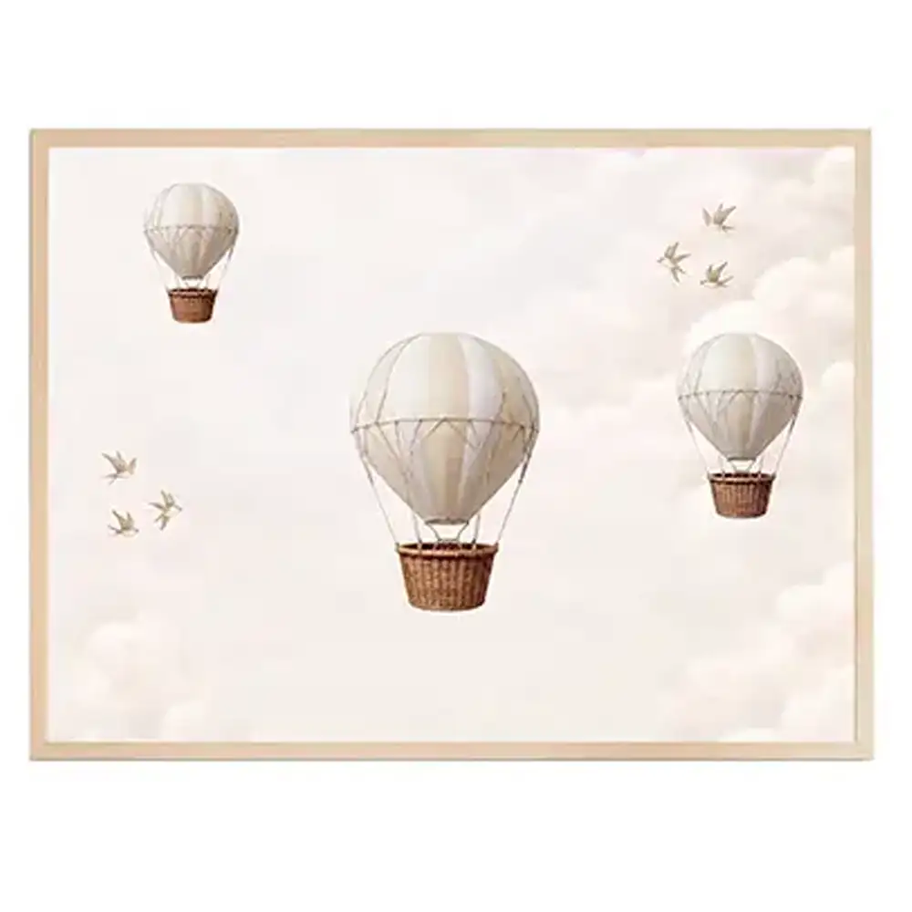 Behangposter Balloon Dreams Beige met lijst, 80x60 cm