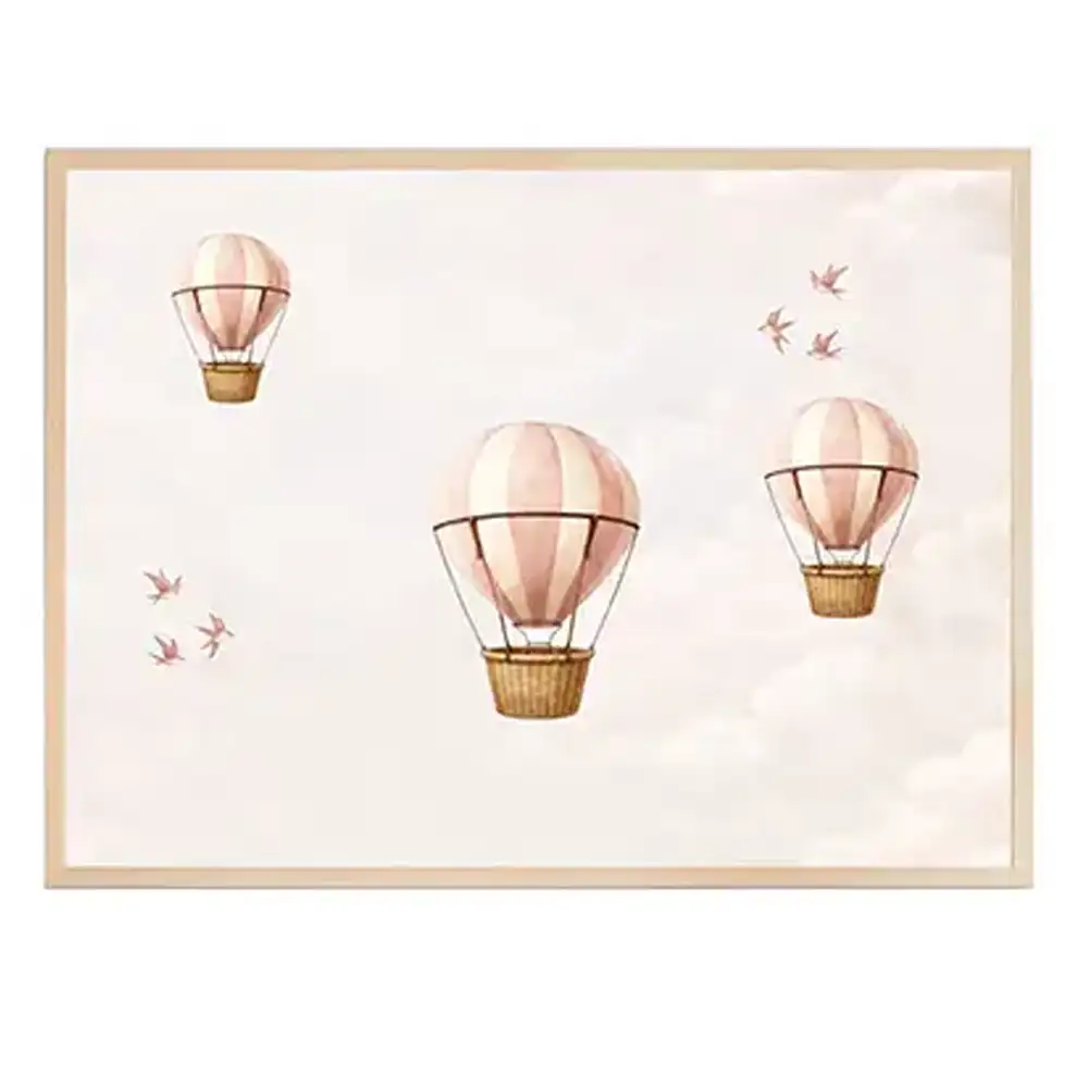 Behangposter Balloon Dreams Roze met lijst, 80x60 cm