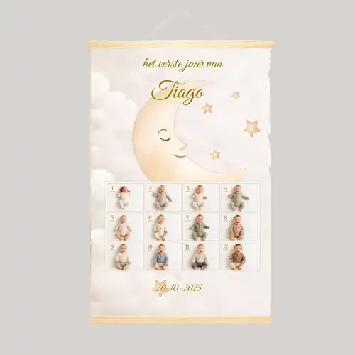 Eerste Jaar Poster Moon Dreams-thema met naam en 12 foto's
