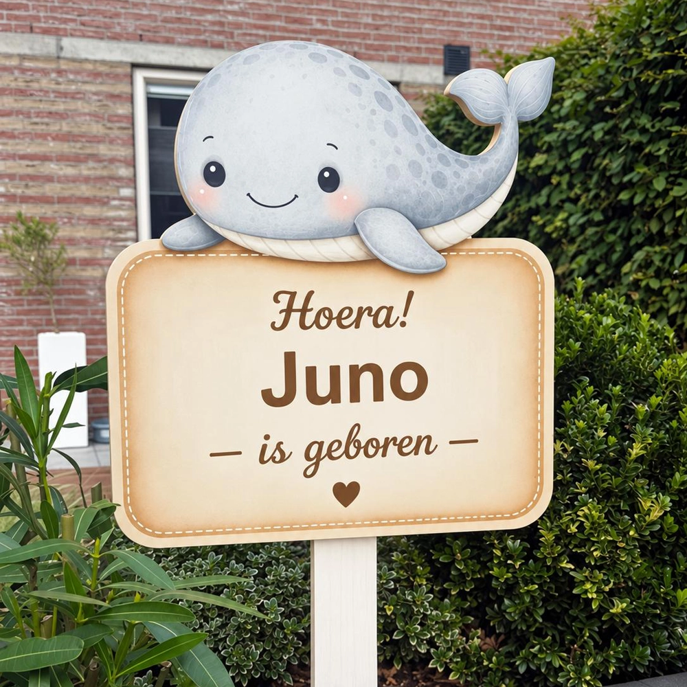 Geboortebord voor in de tuin met naam van de baby, jouwkinderkamer.nl