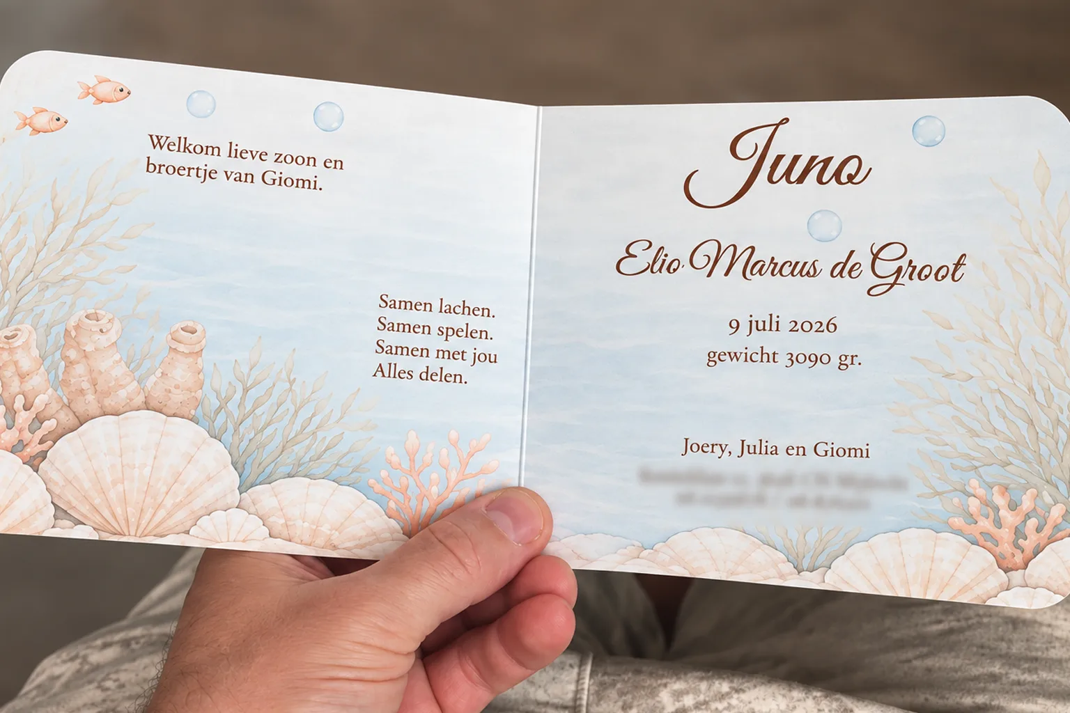 Geboortekaartje met naam in Junogi-thema, jouwkinderkamer.nl