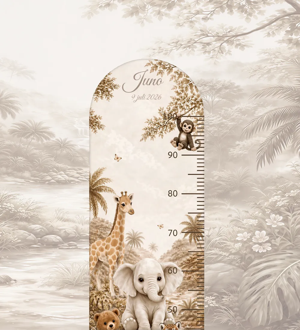Groeimeter Jungle-thema met naam, 30x100 cm