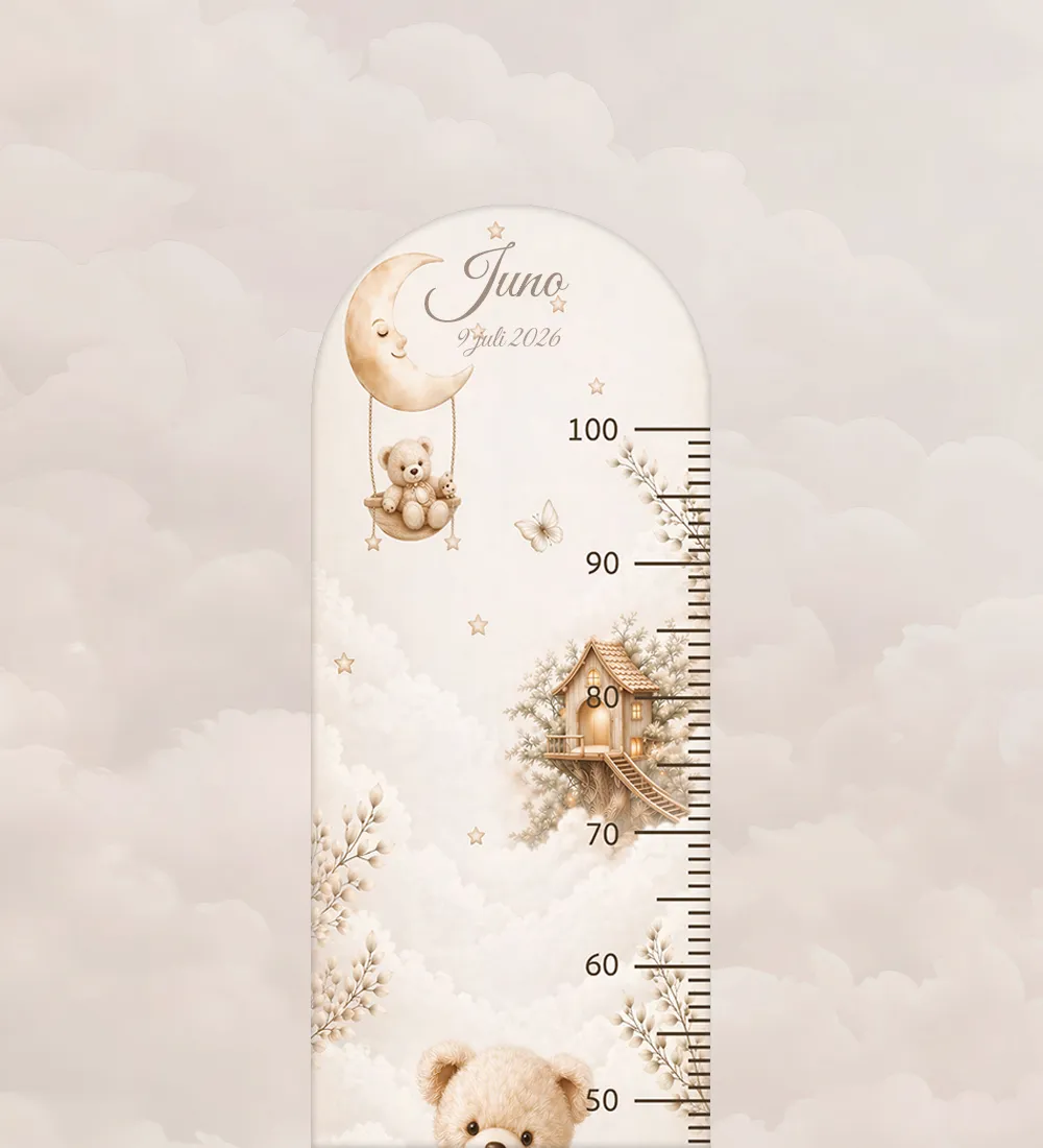 Groeimeter Teddy Dreams-thema met naam, 30x100 cm