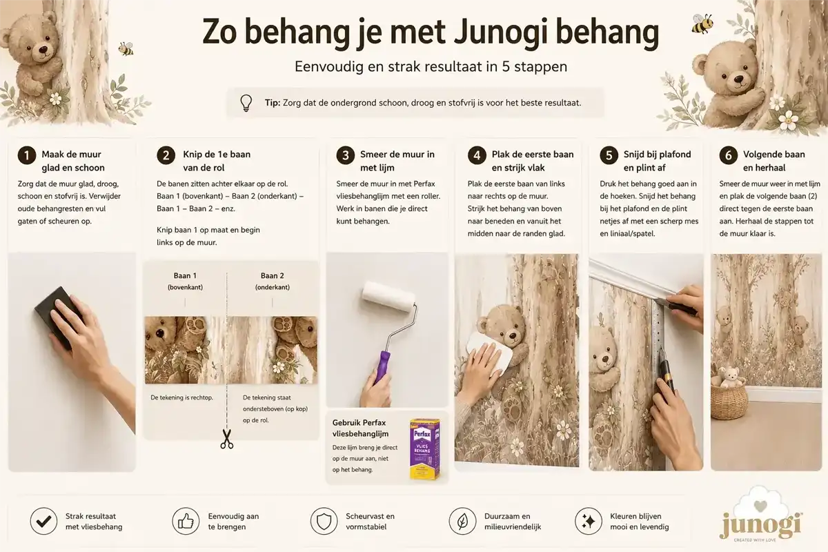 Handleiding om gepersonaliseerd behang op de muur aan te brengen