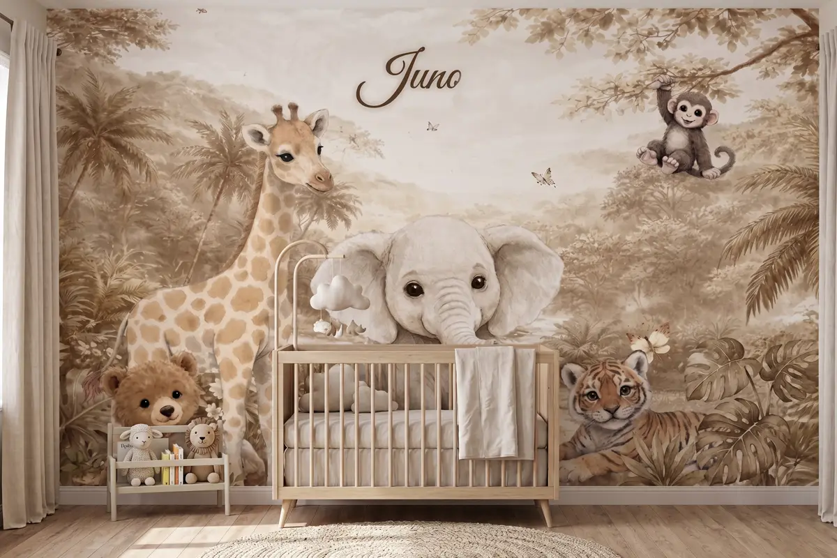 Jungle behang met naam voor de babykamer
