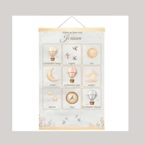 Kijk- en leerposter Balloon Dreams-thema met naam
