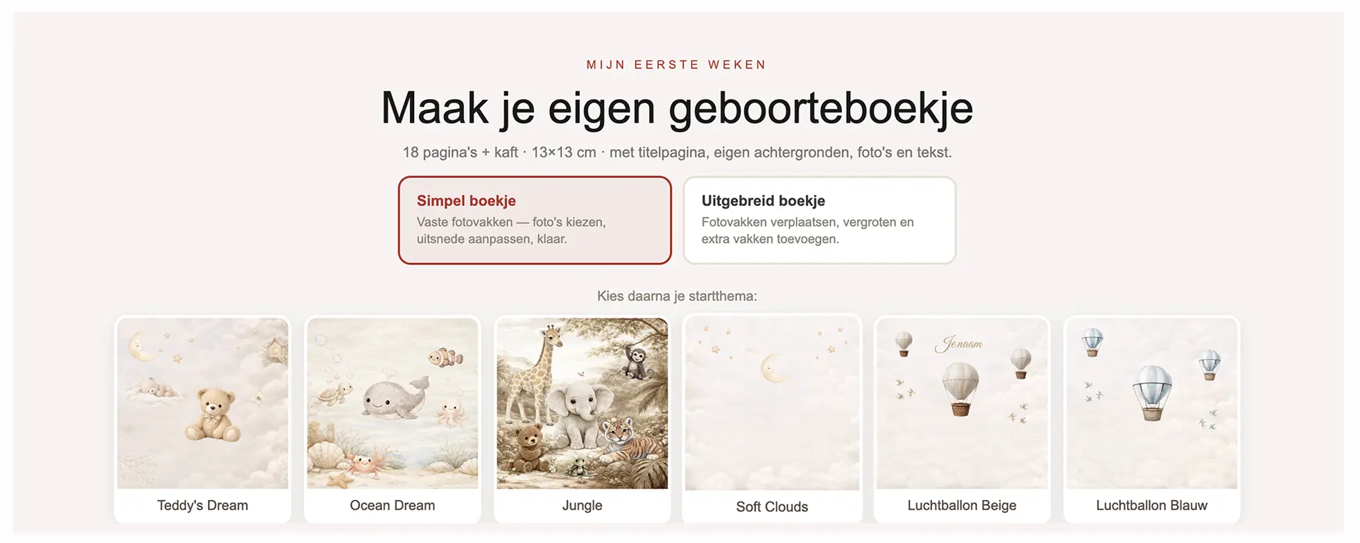 Simpele modus versus uitgebreide modus bij het maken van een geboorteboekje