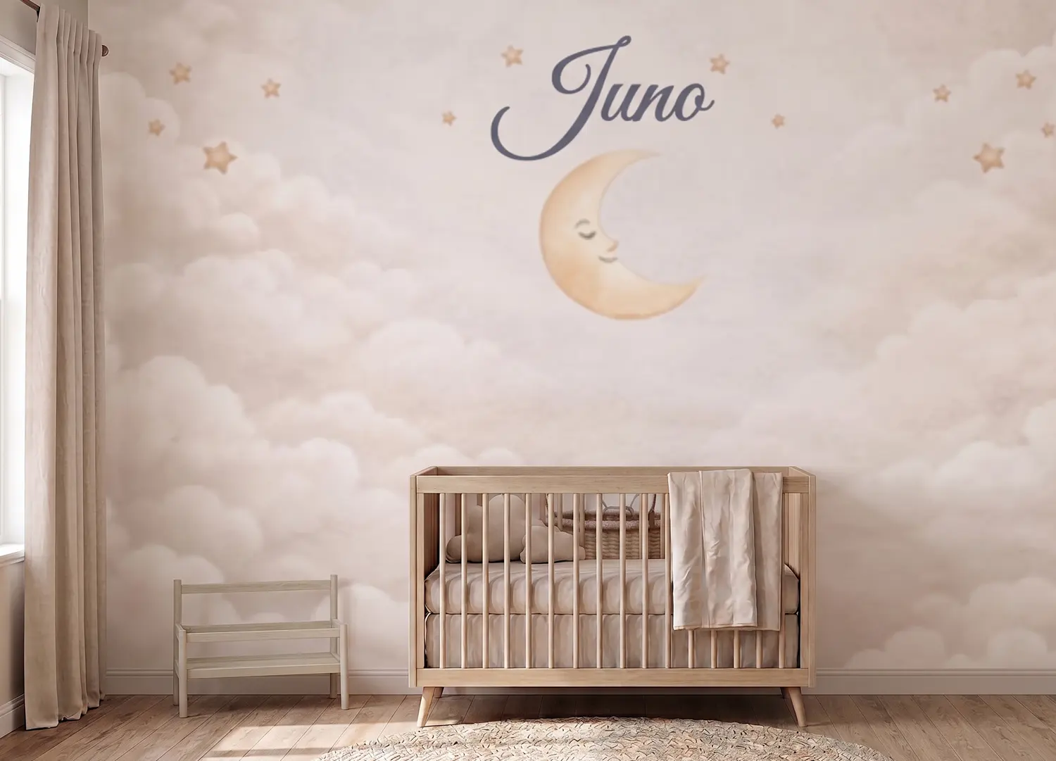 Moon Dream behang met naam voor de babykamer