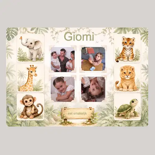 Placemat Jungle-thema met naam en foto's