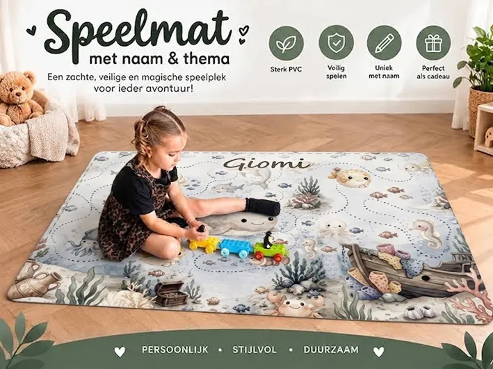 Speel- en leermat met naam, 95x150 cm, gepersonaliseerd te bestellen op jouwkinderkamer.nl