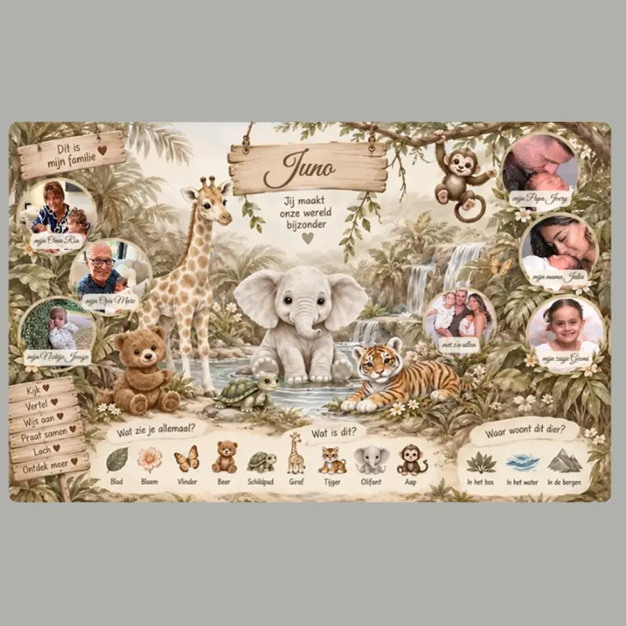 Speel- en leermat Jungle-thema met eigen familiefoto's, 95x150 cm PVC