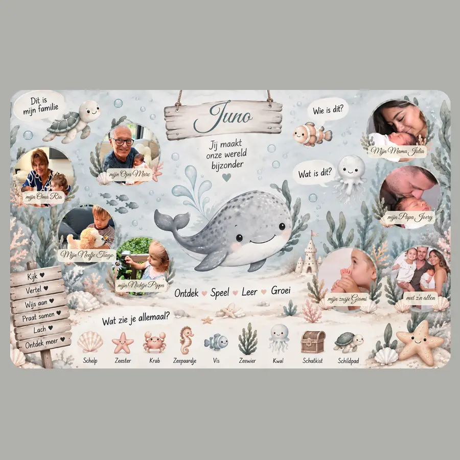 Speel- en leermat Ocean Dream-thema met eigen familiefoto's, 95x150 cm PVC